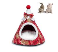 Cat Bed Cave, Christmas Tree Shape Cat Cave, Christmas Cat Houses for Indoor Cats, Half Closed Cat House Tent with Detachable Pillow, Cute Pet Cave Beds for Dogs Cats Indoor Outdoor Decor,Bl