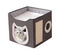 Cat Bed Cave - Foldable Animal Shelter Furniture,2-Layer Large Cave Bed Shelter Hideaway Kennel with Scratch Pad and Ball for Cats Dogs Indoor Home Winter Outdoor