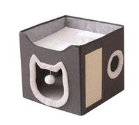 Cat Bed Cave | Foldable Pet Shelter House - 2-tier Large Warm Resting Cave Bed Hideaway with Ball and Scratch Pad for Indoor Outdoor Home Cats Winter Pets