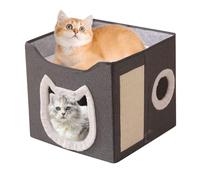 Cat Bed Cave - Folding Pet House Kennel Condo,2-Layer Large Cozy Cave Bed Hideaway Kennel with Scratch Pad and Ball for Pets Dogs Cats Home Indoor Outdoor Winter
