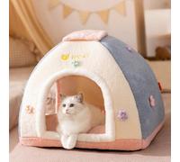 Cat Bed Cave for Indoor Cats, Enclosed Cozy Winter Dog Hideaway with Transparent Window & Removable Cushion,Cute Covered Cat Hut for Kittens and Small Dogs, Non-Slip Base Indoor Pet House (Pink, S)