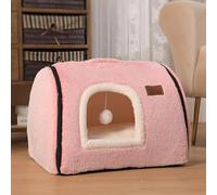 Cat Bed Cave for Indoor Cats - Soft and Comfortable House With Removable Washable Cushioned Pillow, Enclosed Hideaway, Small Large Dog Tent (Pink)