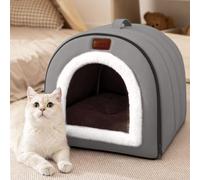 Cat Bed Cave for Indoor, Cozy Monster Cats Bed, Removable and Washable Winter Closed-Off Cat Bed, Warm Cave Nest Sleeping Puppy for Cats & Small Dogs (Brown, 40CM)