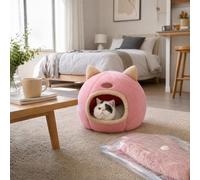 Cat Bed Cave Plush Round Design with Cute Ears for Cats | Cozy Enclosed Pet Tent with Anti-Slip Base for Indoor Use - Perfect Shelter for Cats and Small Dogs to Relax and Feel Safe