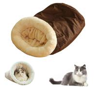 Cat Bed Cave Sleeping Bag, Pet Mat Self Warming Pad Sack for Cats and Small Dog, 360°Wrap Comfortable Pet Snuggle Sack, Semi-Enclosed Design, Warm Nest for Indoor Cats Up to 13.2LB (Coffee)