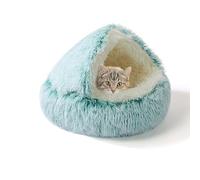Cat Bed Caves Fluffy Hooded Cat Cushion for Indoor Plush Pet House Cozy Pet Sleeping Cave Warm Kitten Nest Donut Calming Bed with Non-Slip Bottom for Kitty (60 * 60 * 20cm,Green)