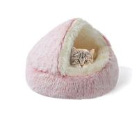 Cat Bed Caves Fluffy Hooded Cat Cushion for Indoor Plush Pet House Cozy Pet Sleeping Cave Warm Kitten Nest Donut Calming Bed with Non-Slip Bottom for Kitty (40 * 40 * 20cm,Pink)