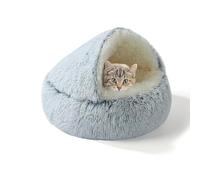 Cat Bed Caves Fluffy Hooded Cat Cushion for Indoor Plush Pet House Cozy Pet Sleeping Cave Warm Kitten Nest Donut Calming Bed with Non-Slip Bottom for Kitty (60 * 60 * 20cm,Grey)