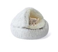 Cat Bed Caves Fluffy Hooded Cat Cushion for Indoor Plush Pet House Cozy Pet Sleeping Cave Warm Kitten Nest Donut Calming Bed with Non-Slip Bottom for Kitty (40 * 40 * 20cm,Brown)