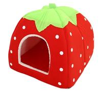 Cat Bed Cute Cartoon Strawberry Cat Cave with Mat Foldable Puppy House Cozy Bed Cave Warm Hideout for Home Dormitory Little Pets Living (Red)