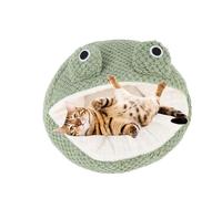 Cat Bed, Cute Frog Shaped Dog Bed for Kittens and Small Dogs, Round Covered Cat Bed Cave for Indoor Cats Calming Pet Beds, Washable Plush Cover and Non Slip Bottom (L)
