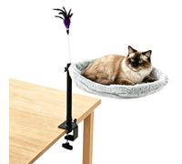 Cat Bed for Desk, 360° Rotatable Cat Hammock with Heavy Duty Desk Clamp, Adjustable Office Workspace Perch Nest with Feather Teaser Wand for Indoor Cats(Gray chicken feather single layer)