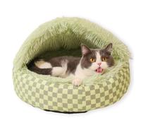 Cat Bed for Indoor Cat Pet Cave,Large Dog Bed Washable Non-Slip Calming Dog House Anti Anxiety with Soft Cushion,Cats Windproof Fluffy Nest for Pets (M-50cm,Green)