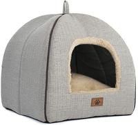 Cat Bed for Indoor Cats - Cat Cave Bed Cat House Cats Tent with Removable Washable Cushioned Pillow, Soft Kitten beds (Beige-1, Medium(15''x15''x15'')