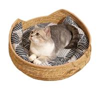 Cat Bed for Indoor Cats Cotton Rope Woven, Orthopedic Joint Relief Small Space Home (Khaki)
