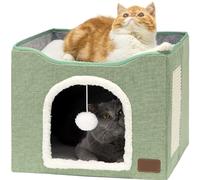 Cat Bed for Indoor Cats Cube House - Large Cat Cave for Pet Cat House with Fluffy Ball Hanging and Scratch Pad, Foldable Cat Hideaway (Color : Green, Size : 41x41x35cm)