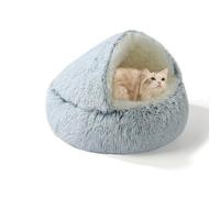 Cat Bed for Indoor Hooded Pet Sleeping Cave Fluffy Anti Anxiety Cat Cave Cozy Kitten House Donut Kitten Nest Self-Warming Pet Bed with Non-Slip Bottom (40 * 40 * 20cm,Grey)
