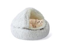 Cat Bed for Indoor Hooded Pet Sleeping Cave Fluffy Anti Anxiety Cat Cave Cozy Kitten House Donut Kitten Nest Self-Warming Pet Bed with Non-Slip Bottom (60 * 60 * 20cm,Brown)