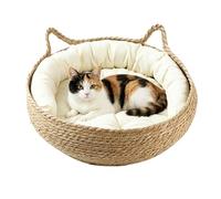 Cat Bed - Handmade Cotton Rope Place 35x35x13cm | Cat Cave with Ear Design, Cushion Padding, Anti-Scratch Function and Open Entrance