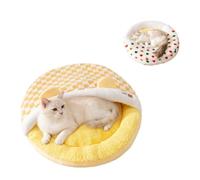 Cat Bed Hooded Semi-Enclosed Shell Shaped, Cozy Warming Washable Pet Bed with Non-Slip Bottom for Indoor Cats, Kittens Small Dogs - Pet Cushion Sleeping Bag, Bedding Furniture (Yellow,L: 25.6"×25.6")