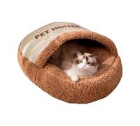 Cat Bed, Hooded, Soft Sleeping Bag, Covered Calming Design, Plush Warm Shelter, 25.59x17.72 Inches for Kittens, Small Dogs, Pet Travel, Winter Resting, Indoor Comfort, Napping, Animal Lounging