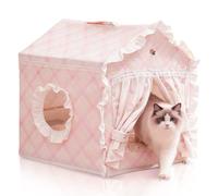 Cat Bed, House for Indoor Cats, Accommodate 11-33 lb Cute Tent Bed with Cover Cave, Breathable, Washable, Foldable Indoor Dog House with Frame, All Season (Pink, L)