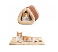 Cat Bed Mat Cave 2-in-1 Pet Tunnel Bed Cat Cushion Convertible Plush Warm House with Zipper Machine Washable Portable for Travel Car Cozy Retreat for Security and Comfort (coffee brown, 80*58*3cm)