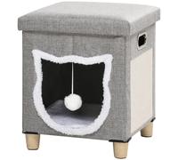 Cat Bed Ottoman Grey 35.5x35.5x42.5cm Plush Fabric Removable Cushion & Scratcher