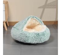 Cat Bed Pet Cave Igloo House, Plush Hooded Large Dog Bed Foldable Tent with Anti-Slip Bottom, Semi-closed Fluffy Small Cats Kitten Puppy Nest Medium Kennel (Green-plush,40cm)