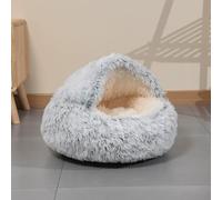 Cat Bed Pet Cave Igloo House, Plush Hooded Large Dog Bed Foldable Tent with Anti-Slip Bottom, Semi-closed Fluffy Small Cats Kitten Puppy Nest Medium Kennel (Grey-plush,50cm)