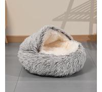 Cat Bed Pet Cave Igloo House, Plush Hooded Large Dog Bed Foldable Tent with Anti-Slip Bottom, Semi-closed Fluffy Small Cats Kitten Puppy Nest Medium Kennel (Coffee-plush,60cm)