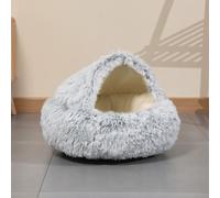 Cat Bed Pet Cave Igloo House, Plush Hooded Large Dog Bed Foldable Tent with Anti-Slip Bottom, Semi-closed Fluffy Small Cats Kitten Puppy Nest Medium Kennel (Grey,65cm)