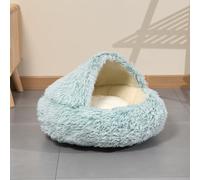 Cat Bed Pet Cave Igloo House, Plush Hooded Large Dog Bed Foldable Tent with Anti-Slip Bottom, Semi-closed Fluffy Small Cats Kitten Puppy Nest Medium Kennel (Green,50cm)