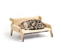 Cat bed, plush cosy nest, wooden frame, elevated
