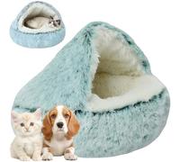 Cat Bed, Plush Hooded Pet Bed, Portable Fluffy Indoor Cat and Small Dog Bed, Durable Covered Cozy Pod for Home Use