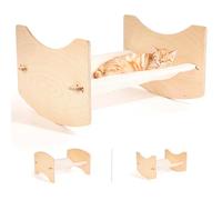 Cat Bed, Raised and Comfortable, Sturdy Wooden Frame, Suitable for Adult Cats and Puppies. Washable and Breathable Linen Cushion for Outdoor and Indoor Use, Measures 45 x 37 cm