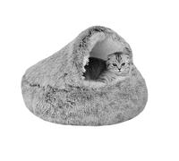Cat Bed Round Fluffy Hooded Cat Cave Small Donut Pet Bed Caves Indoor Kitten Sleeping Bag Warm Cuddler Nest Soft Pet Sleeping Pillow with Non-Slip Bottom (65 * 65 * 20cm,Grey)