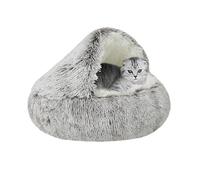 Cat Bed Round Fluffy Hooded Cat Cave Small Donut Pet Bed Caves Indoor Kitten Sleeping Bag Warm Cuddler Nest Soft Pet Sleeping Pillow with Non-Slip Bottom (50 * 50 * 20cm,Brown)