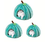 Cat Bed Set: Cozy House Igloo Sofa & Pumpkin Cave with Detachable Cushion Multi-Style Indoor Kennel for Cats and Small Dogs(Blue)