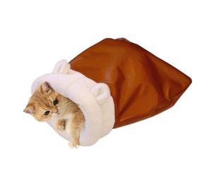 Cat Bed - thirty five centimeter cave shaped leather plush bed, self heating sleeping sack, indoor pet comfort mat, soft cushioned animal lounge, portable design for travel | versatile cat dog ki