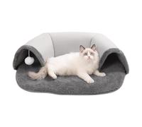 Cat Bed Tunnel - Donut House in the Cat Cave, Spacious Cat Hideaways | Donut Ball for Cats in Soft White Plush with Central Mat, Bed