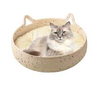 Cat Bed With Cushion, Cotton Rope Cat Basket Bed - Round Woven Kitten Sleeping Nest, Breathable Washable Pet Basket For Indoor Cats, Four Seasons Universal Pet House