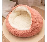 Cat Bed with Hooded Blanket, Cat Cave Puppy Igloo for Indoor Pet, Warm Fluffy Plush Kitten Small Dog Beds Washable Non-Slip Cats House Sleeping Cushion (Pink,L-50cm)