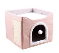 Cat Bed with Plush Ball, Foldable Kitten House, Plush Cat Bed, Space-Saving Design, Comfortable, 41x41x35cm for Kittens, Puppies, and Small Animals Needing a Snug Resting Spots