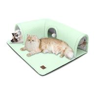 Cat Bed with Tunnel - 3-Way Ports, Soft Detachable Rug, Non-Slip Bottom, Includes 3 Toys - Tube Bed for Kittens, Ferrets, and Small Animals