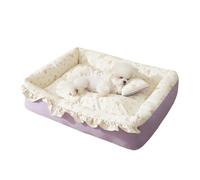 Cat Bed with Washable Removable Cover and Small Pillow, Cat Sleeping Bed with Lotus Leaf Lace Trim, Princess Style Soft Spacious Pet Mat with Non-Slip Bottom for Small Dogs (Purple,X-Large)