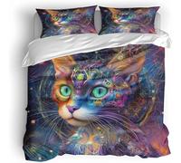 Cat Bedding Set For Boys Girls,Fantasy Art Single Kids Duvet Cover 135×200Cm 3D Printed Soft Microfibre Polyester Comforter With Zipper Teens Quilt Cover 2 Pillowcases 50×75Cm
