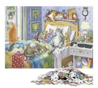 Cat Bedroom Surprise Adults Fun 500 Pieces Wooden Jigsaw Puzzle Toy Intellectual Game Home Decoration Stress Relief Education Game Relaxation And Intelligence 500pcs (52x38cm)