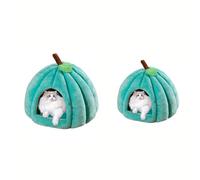 Cat Beds 2pcs Cat House Igloo Sofa & Pumpkin Pet Cave Multi-Design Indoor Kennel with Detachable Cushion Comfortable Bed for Cats and Small Dogs(Blue,S+M)