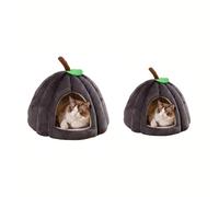 Cat Beds 2pcs Cat House Igloo Sofa & Pumpkin Pet Cave Multi-Design Indoor Kennel with Detachable Cushion Comfortable Bed for Cats and Small Dogs(Black,S+M)